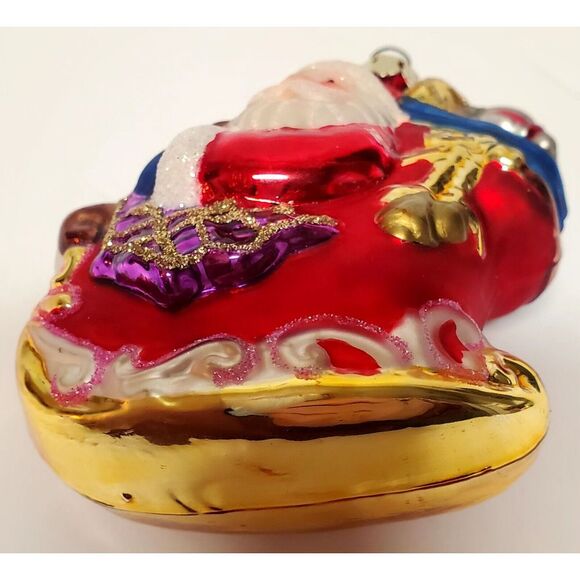 Christmas Ornament Santa Sleigh Sack of Toys & Presents Glass Gold Sparkling - Picture 8 of 9